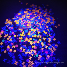 2020 hot sales! Aurora glitter change color under UV light glow in the dark polyester glitter star moon  butterfly  for ornament